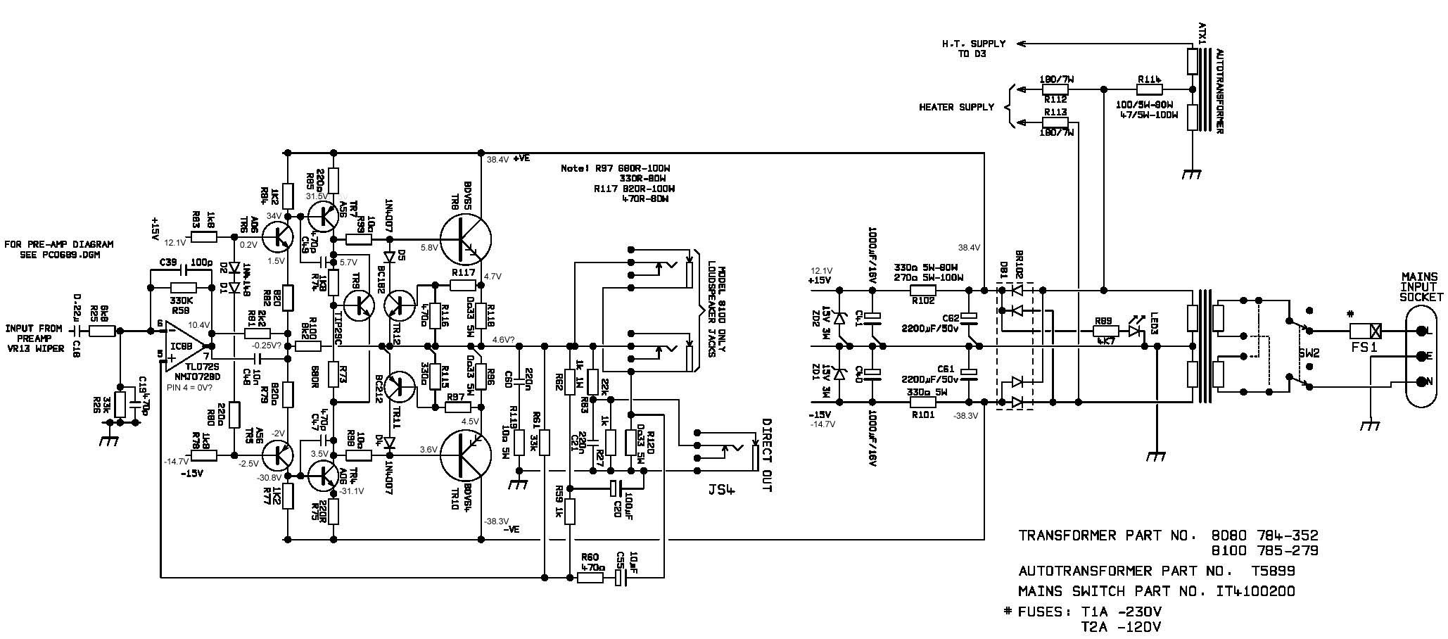 Marshall Valvestate 8080 has only 12V + and - on 15 volt rails and it